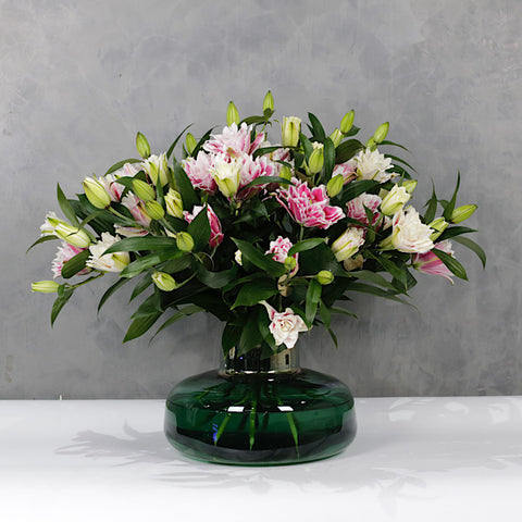 Double Pink Lily Vase