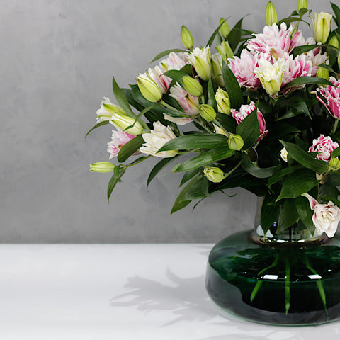 Double Pink Lily Vase